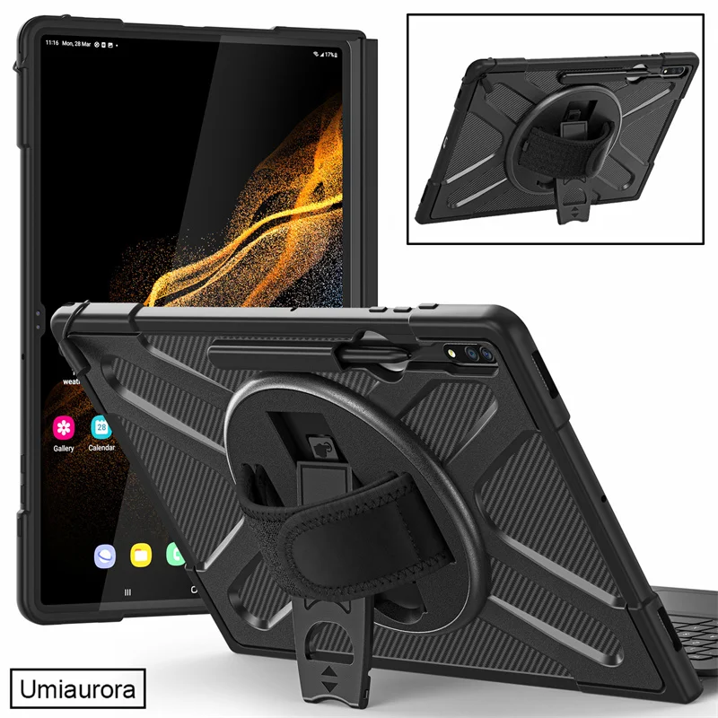 

360 Rotation Hand Strap Case for Samsung Galaxy Tab S8 Ultra 5G 14.6 inch X900 Case SM-X900 SM-X906 Kids Shockproof Cover Shell