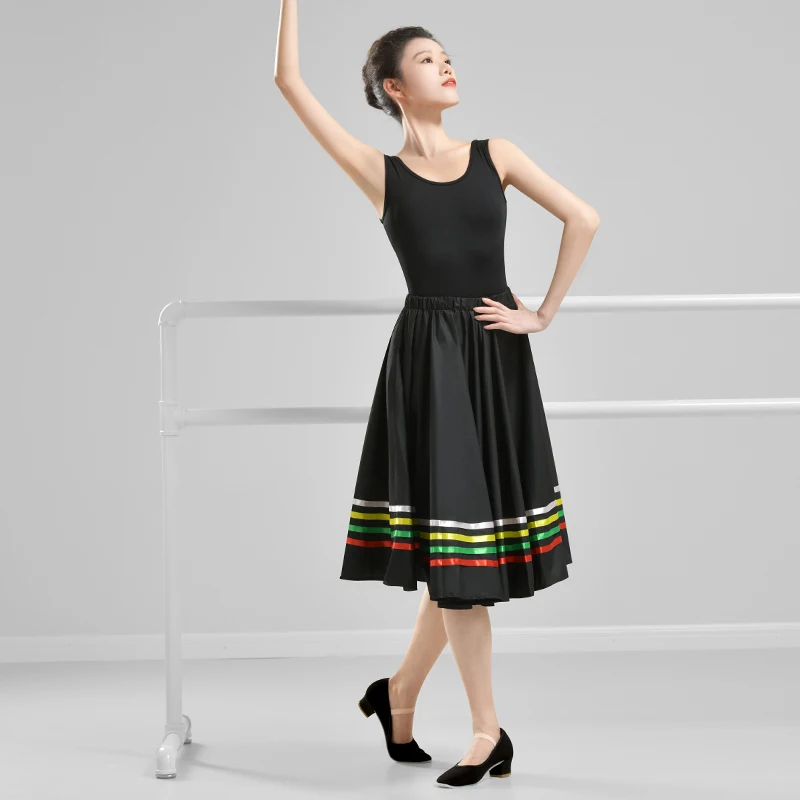 Женская балетная танцевальная юбка черного цвета с полосками эластичная талия