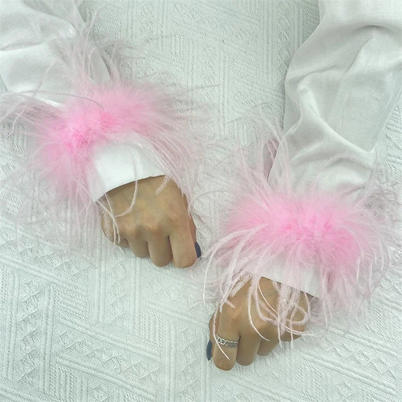 Женские манжеты из натурального меха страусиных перьев 2024 модные однотонные