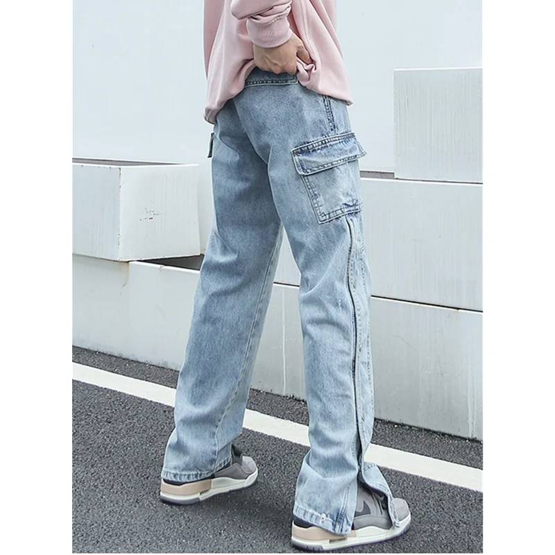 Streetwear Men 2022 Fashion New Pattern Vintage Recreational Black Jeans Loose Straight Cylinder Broad Leg Trousers Autumn Women