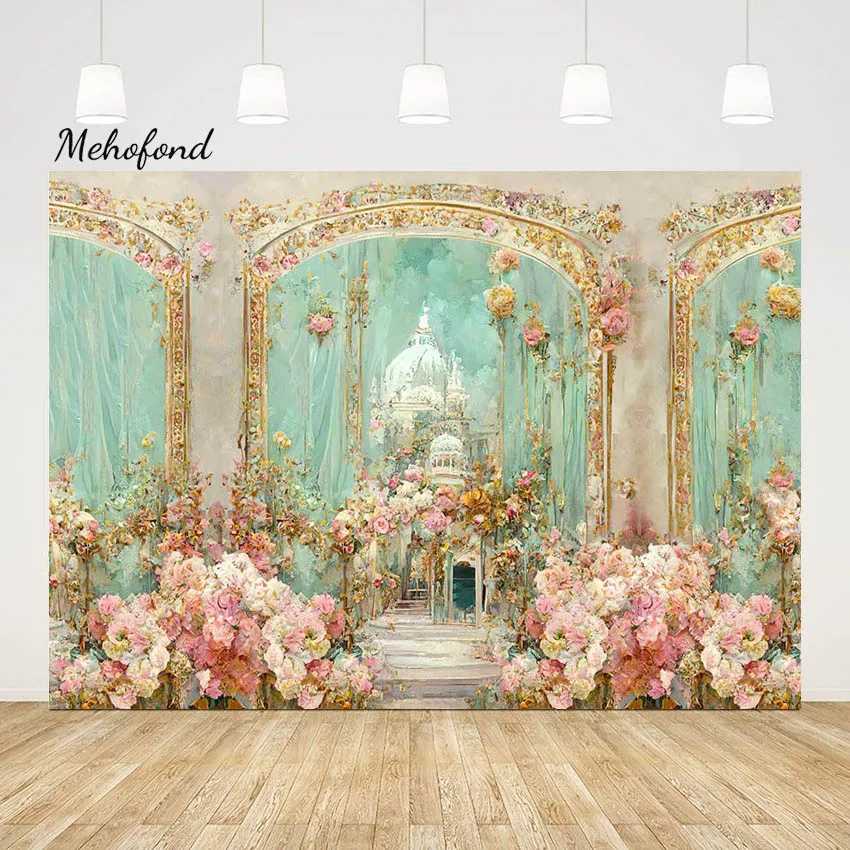 

Фотофон Mehofond весенний замок принцесса день рождения картина маслом цветочное оформление Фотостудия