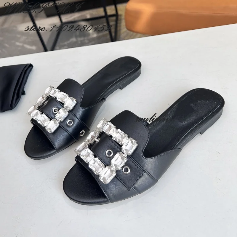 Босоножки женские кожаные с квадратной пряжкой роскошные открытые туфли без