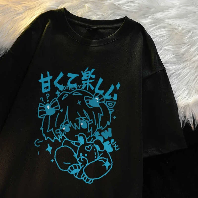 

2023 Women T Shirt Aesthetic Gothic Punk Short Sleeve T-shirt O-Neck Streetwear Fashion Woman Blouses Tee Casual Y2k Clothes Top
