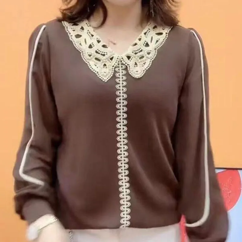 Женская футболка с длинным рукавом Повседневная Свободная Однотонная