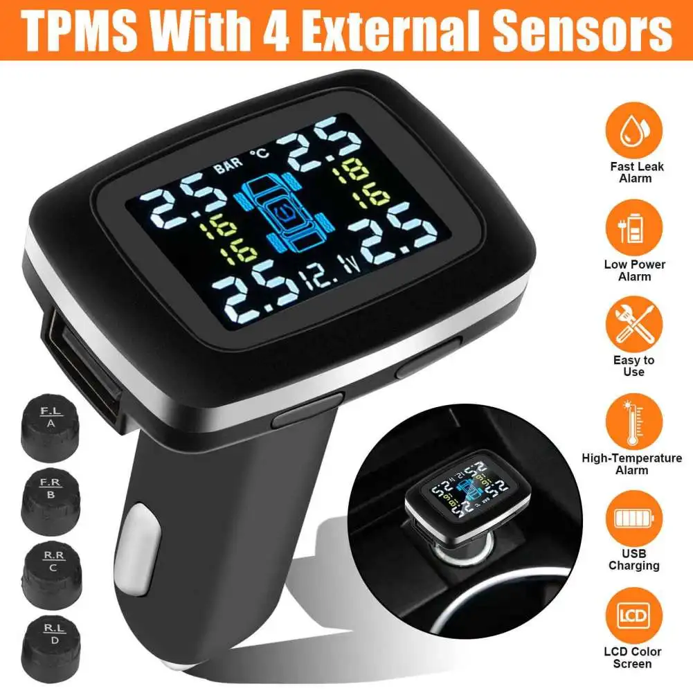 

Беспроводная USB система контроля давления в шинах TPMS с ЖК-дисплеем, беспроводные Внешние 4 датчика, монитор с 6 режимами сигнализации