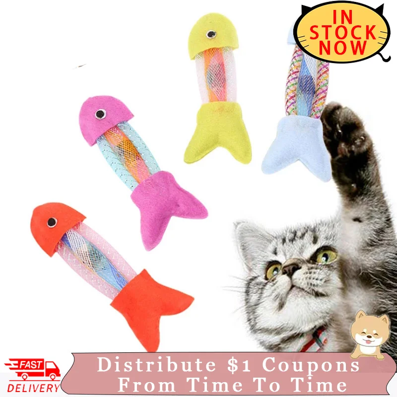 

Pet Cat Toy Spring Fish Shape Toys with Natural Catnip Sticks Molar Interactive For Kitten Funny Cleaning Teeth Cat Accessories
