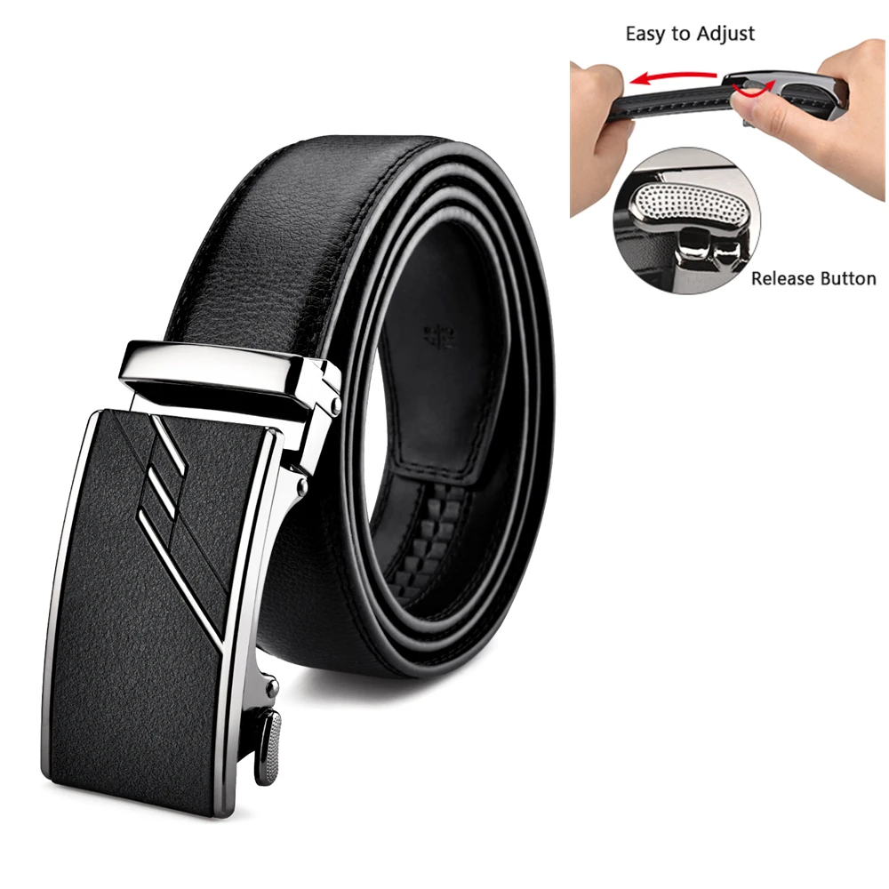 Men's Leather Belt Black Automatic - Classic Adjustable for Suit Jeans Trousers for Leisure and Business