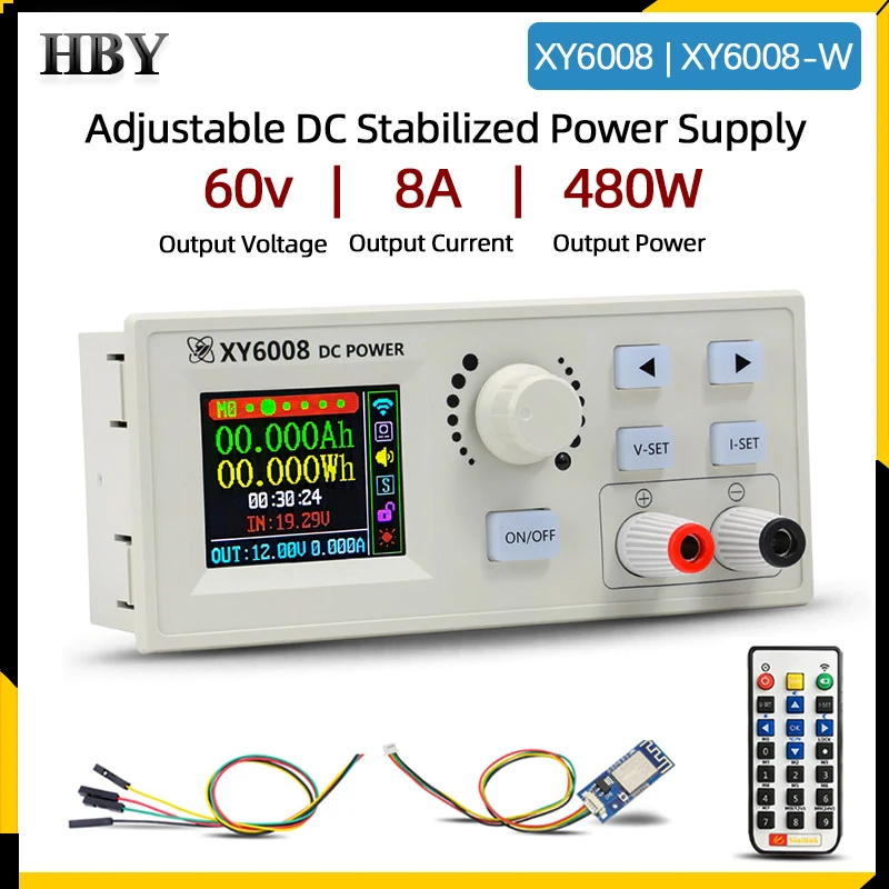 

XY6008 CNC Dc-dc Adjustable Power Supply 60V/8A/480W Step-down Module Voltage Regulator 1.8‘ Color Screen Display with Remote