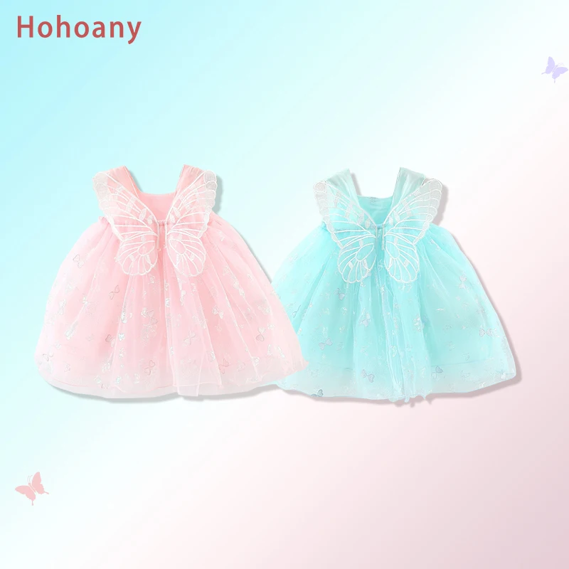 Hohoany Baby Girl Butterfly Wings Party Evening Dress Summer Ball Gown Flower Toddler Sleeveless Children Clothes 0 to 3 Years