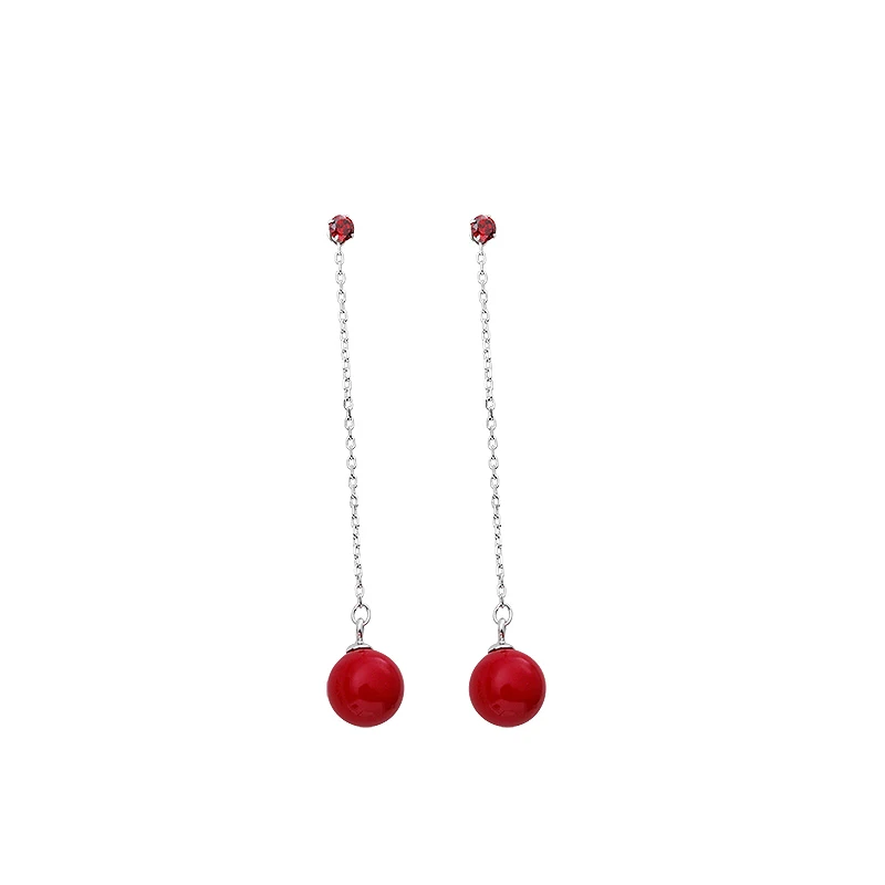 

s925 sterling silver ear line temperament earrings red shell beads high-end ear jewelry light luxury niche design earrings