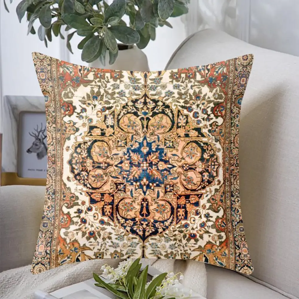 

Bohemian Style Pillowcase Washable Flax Hidden Zipper Throw Pillow Cover for Bed Room