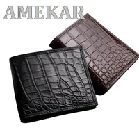 men genuine leather crocodile wallet luxury design brand alligator leather wallets male top quality short purse bifolds brown