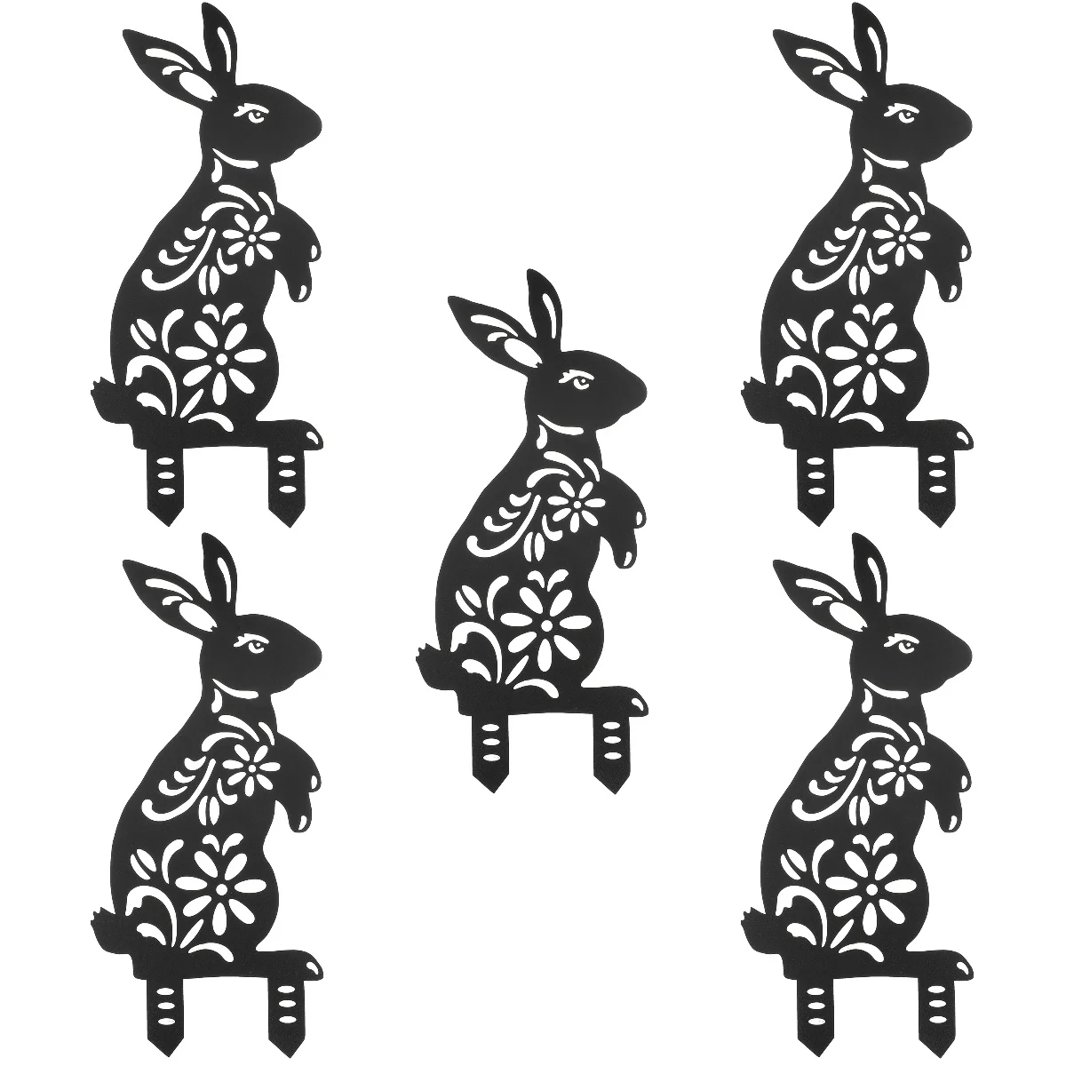 

5 Count Garden Rabbit Yard Sign Metal Sign Decorative Rabbit Insert Outdoor Stakes Garden Stake Wood Pile Yard Stake
