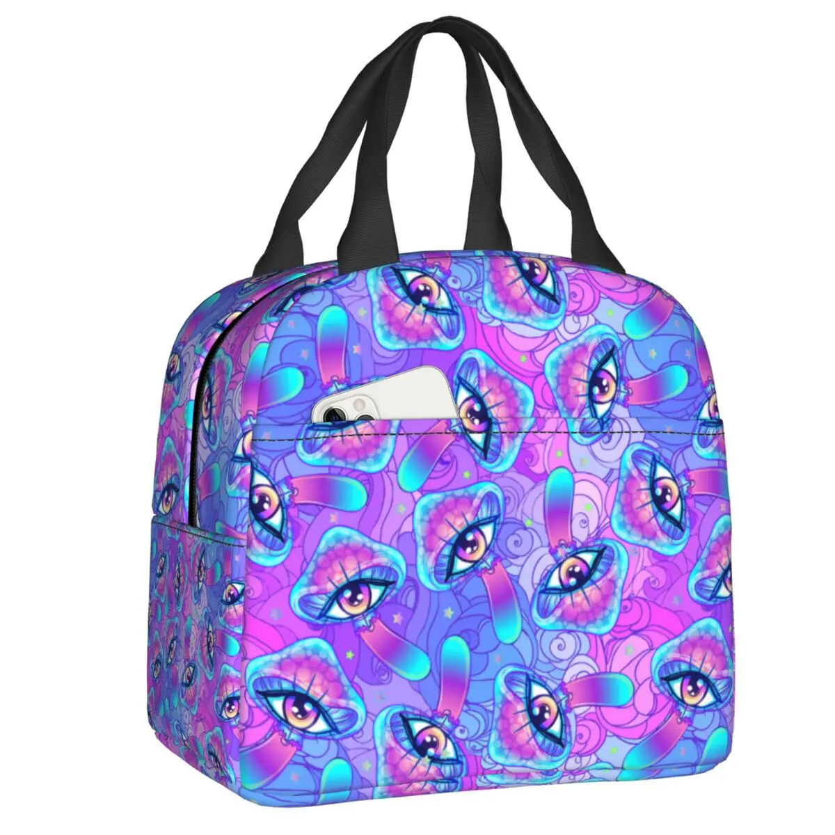 

Custom Psychedelic Magic Mushrooms Lunch Bag Women Warm Cooler Insulated Lunch Box for Kids School Work Picnic Food Tote Bags