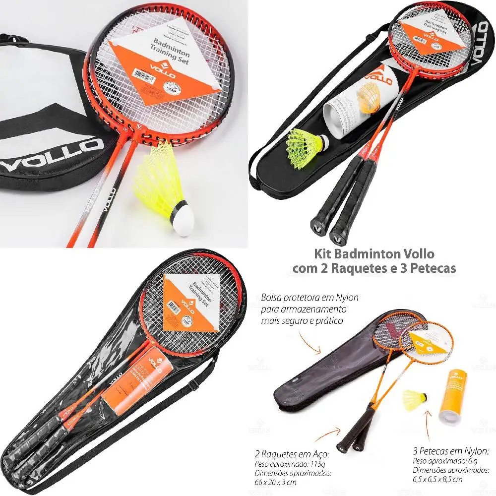

Luxury Orange & Black 2 Badminton Racquets & 3 Nylon Petecas Set for Training & Entertainment.