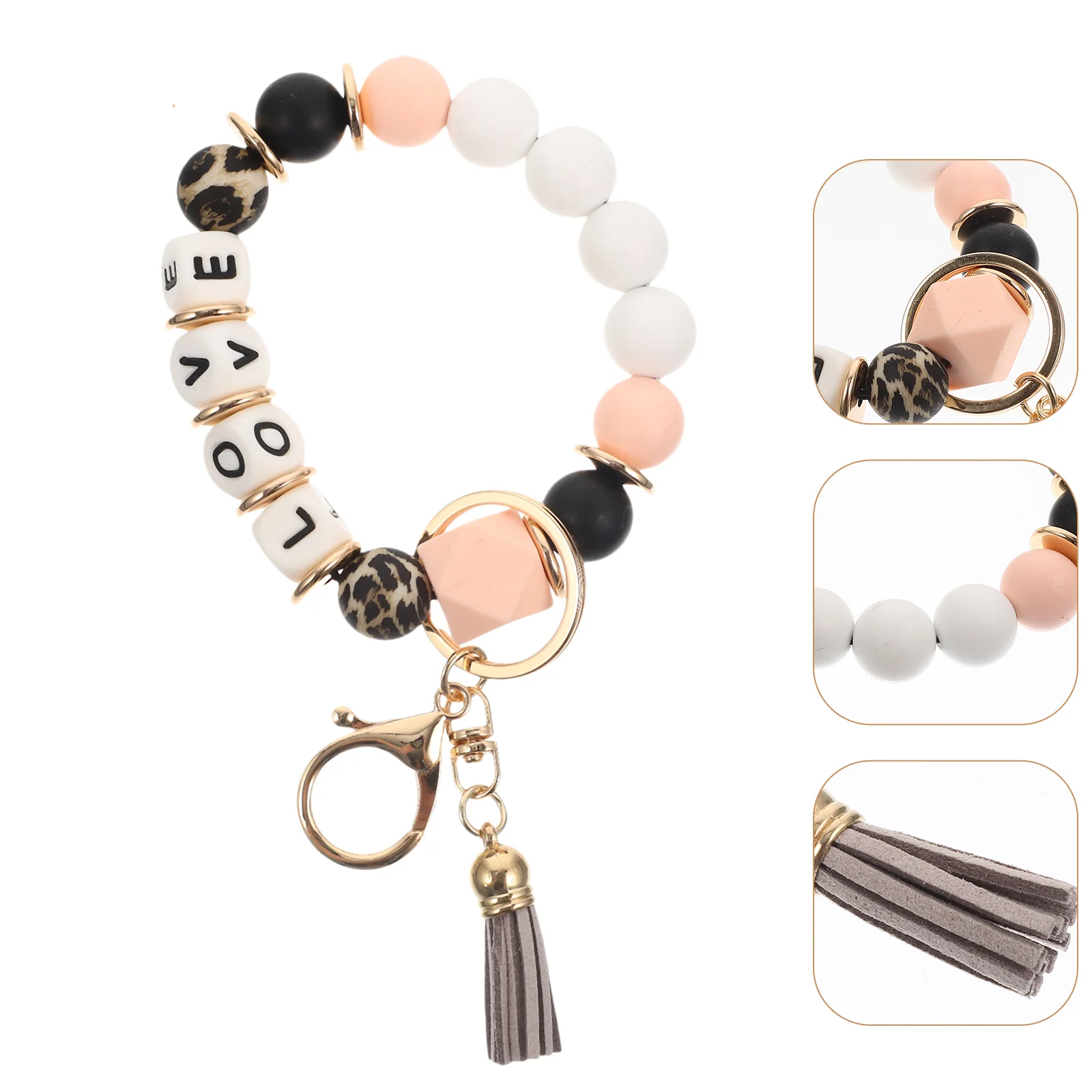 

Beaded Keychain Hanging Decor Silicone Phone Straps Car Holder Ring Lanyards Beads Wristlet Tassel Pendant Bracelets Keychains