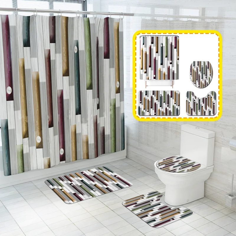 

Цифровая печать деревянных полосок, домашний декор, наборы чехлов для ванной и туалета, водонепроницаемые занавески для душа, коврики, ковр...