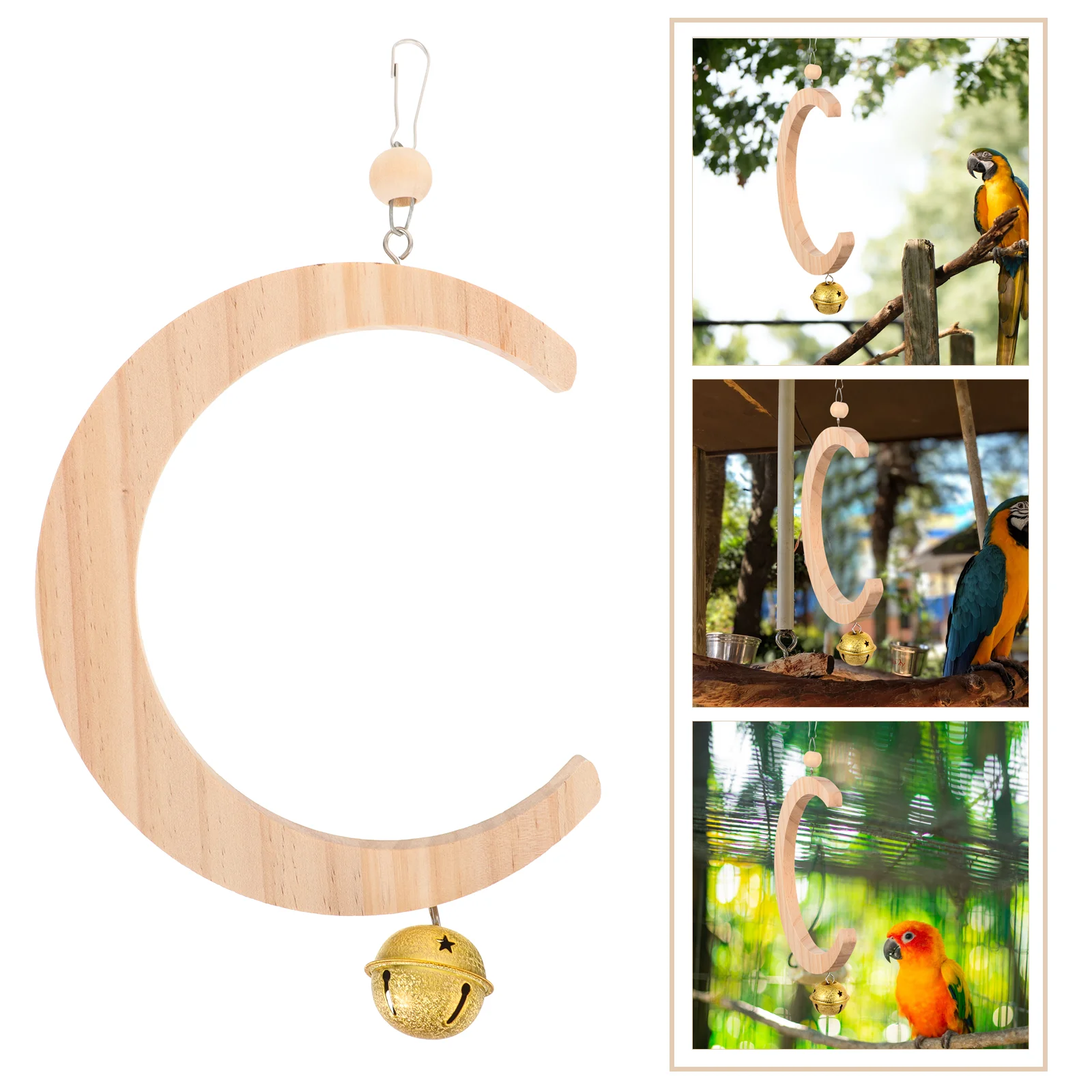 

Bird Perch Swing Toy Moon Shaped Parrot Toy Wooden Bird Swing Decor Parrot Supply