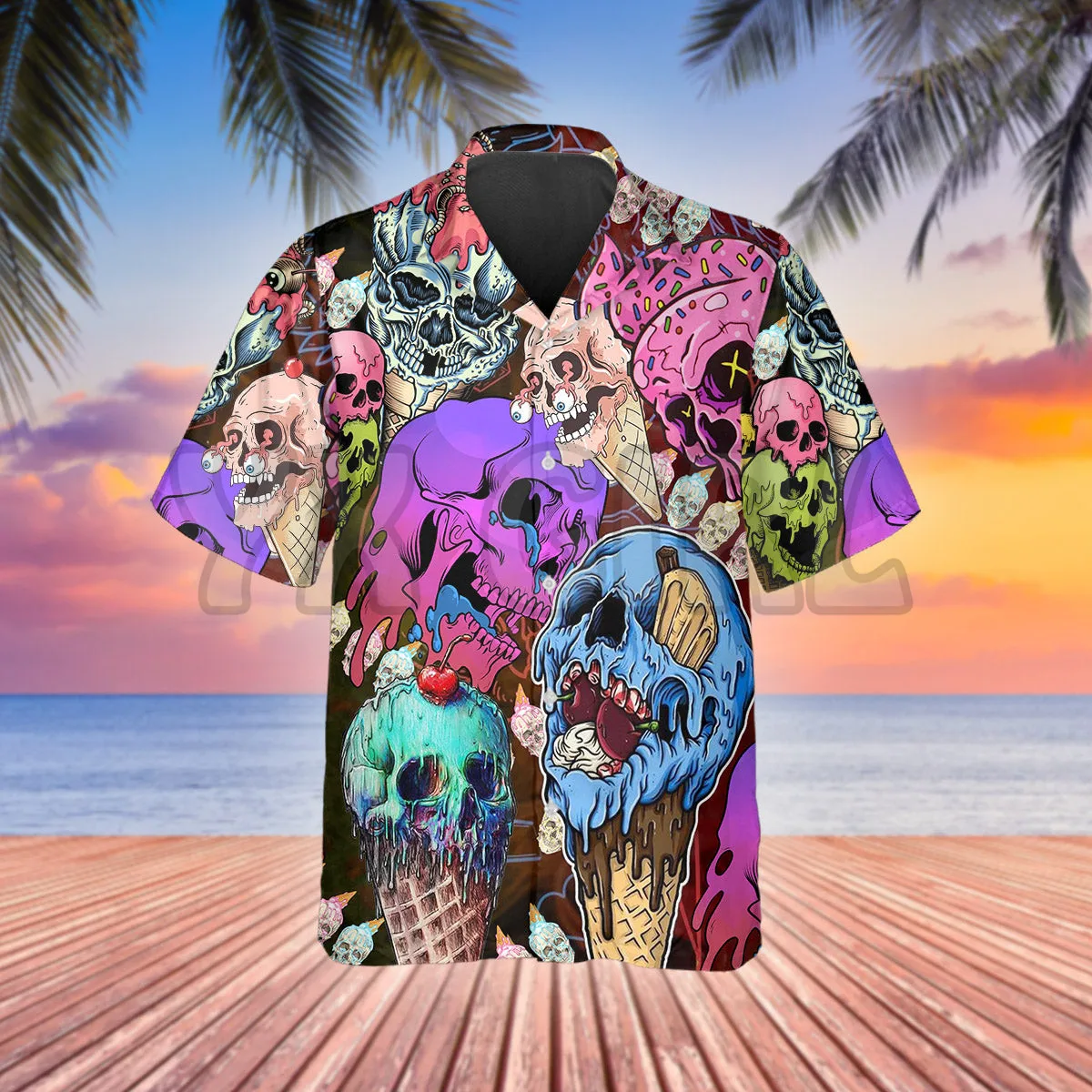 Summer Sugar Skull 3D All Over Printed Hawaiian Shirt Men's For Women's Harajuku Casual Shirt Unisex