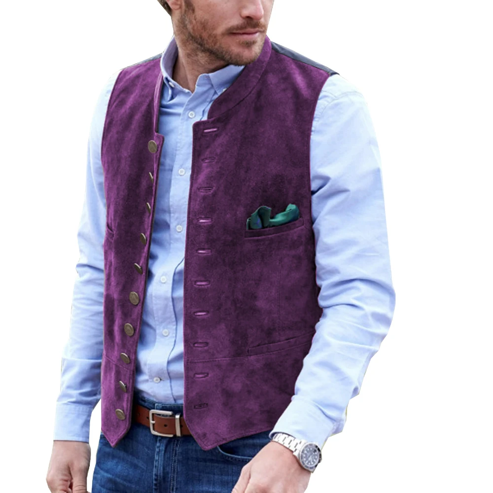 

Fashion Chamois Vest Men's Vest Single Breasted Regular Fit Vintage Waistcoat Casual Gilet