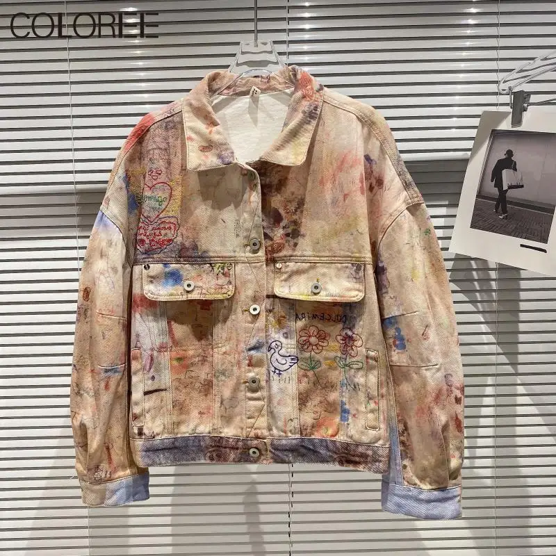 

Letter Embroidery Jackets for Women 2022 Spring Vintage Printed Jaqueta Feminina Short Denim Chaquetas