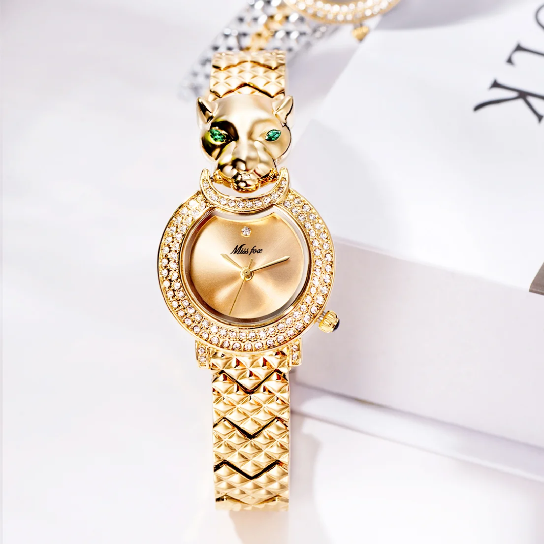 Leopard Watch for Women Green Diamond Eyes Steel Bracelet Fashion Watch Female Top Luxury Watches Ladies Jewelry Reloj Mujer enlarge