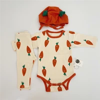 cute carrot print baby long sleeve clothes set cotton baby bodysuit pants hat 3pcs infant pajamas comfortable home clothing