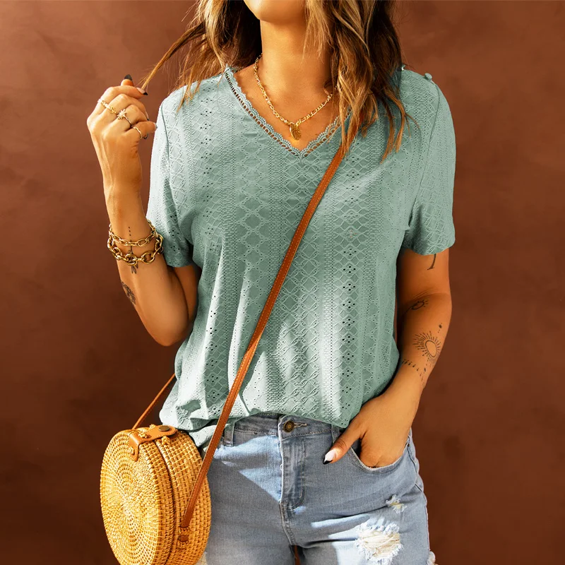 Новая летняя блузка с вырезами и коротким рукавом женский белый зеленый пуловер