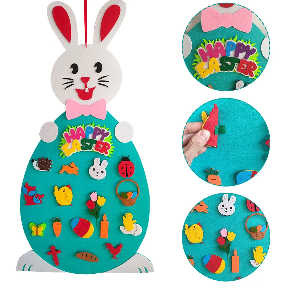 

2022Children's DIY Easter Felt Gray White Rabbit Bunny Colorful Eggs Party Happy Easter Day Chick Rabbit Felt Pendant Decor Toys