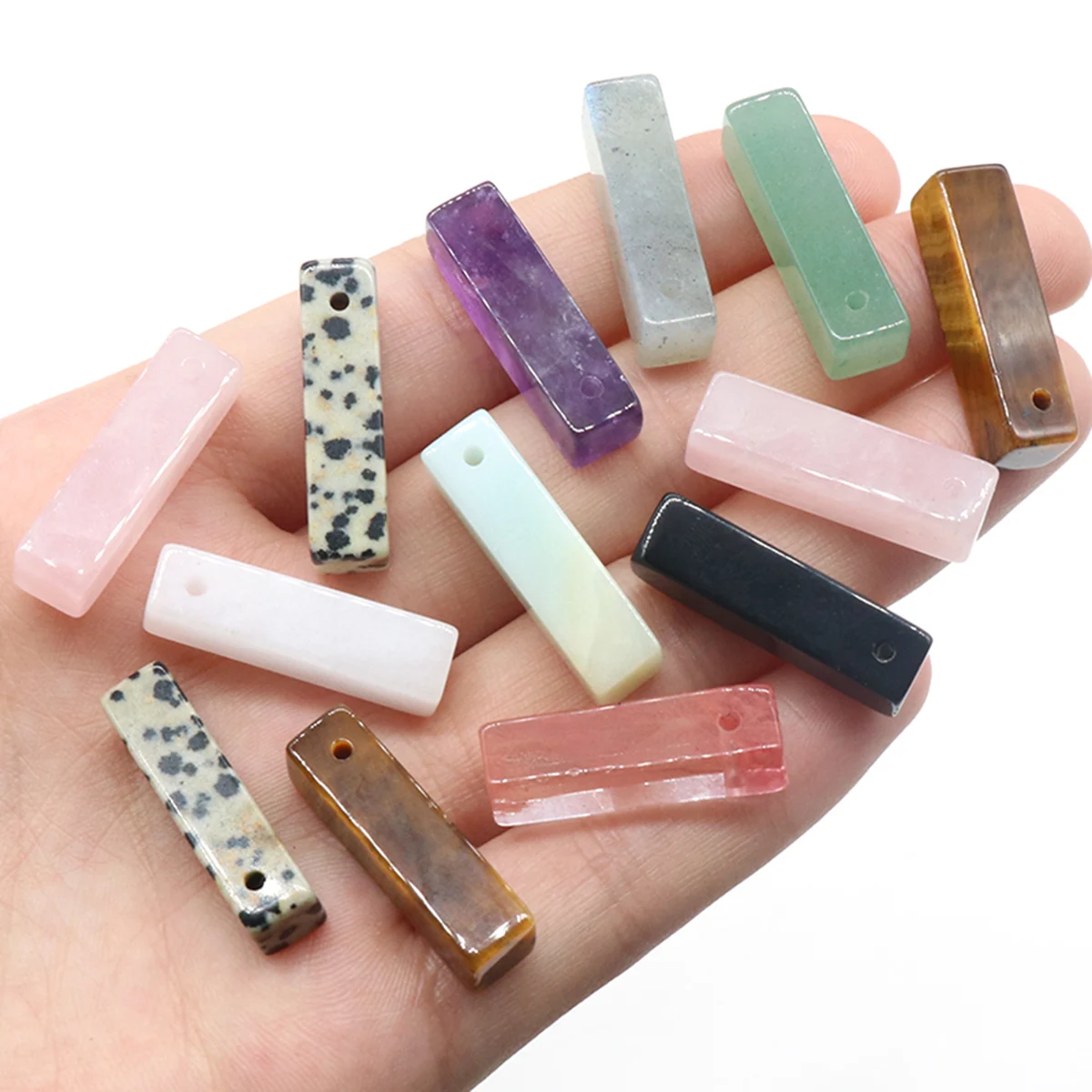 

4pc Natural Stone Pendant Rose Quartz Amazonite Polished Crystals Gemstone Rectangle Charms for Jewelry Making Necklace Earrings