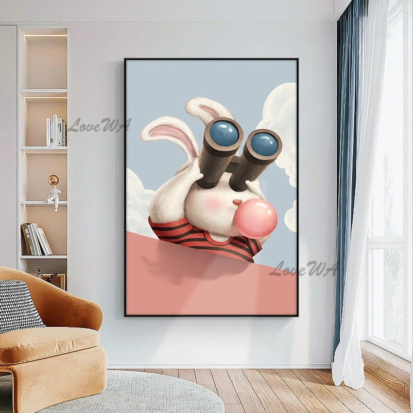 

Cute Animal Cartoon Pictures Artwork Canvas Design Frameless Abstract Wall Art Oil Paintings Of Rabbits Acrylic Hand Drawing