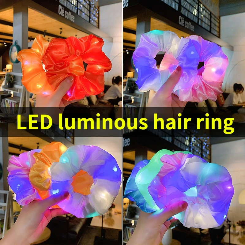 

12PCS LED Luminous Scrunchies Hairband Light Modes Solid Color Hair Accessories Elastic Bands Tie Rope Ponytail Holder Headwear