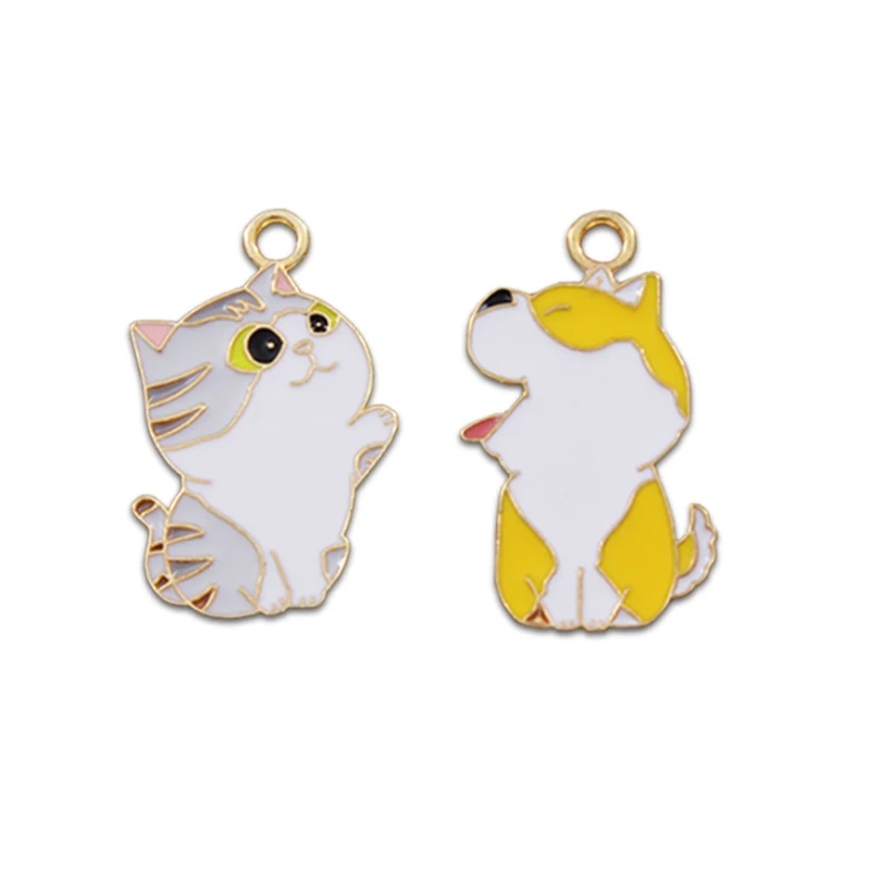 

10pcs/Lot Enamel Cute Cat and Dog Shape Charms Oil Dripping Alloy DIY Jewelry Accessories Earring Pendant Materials