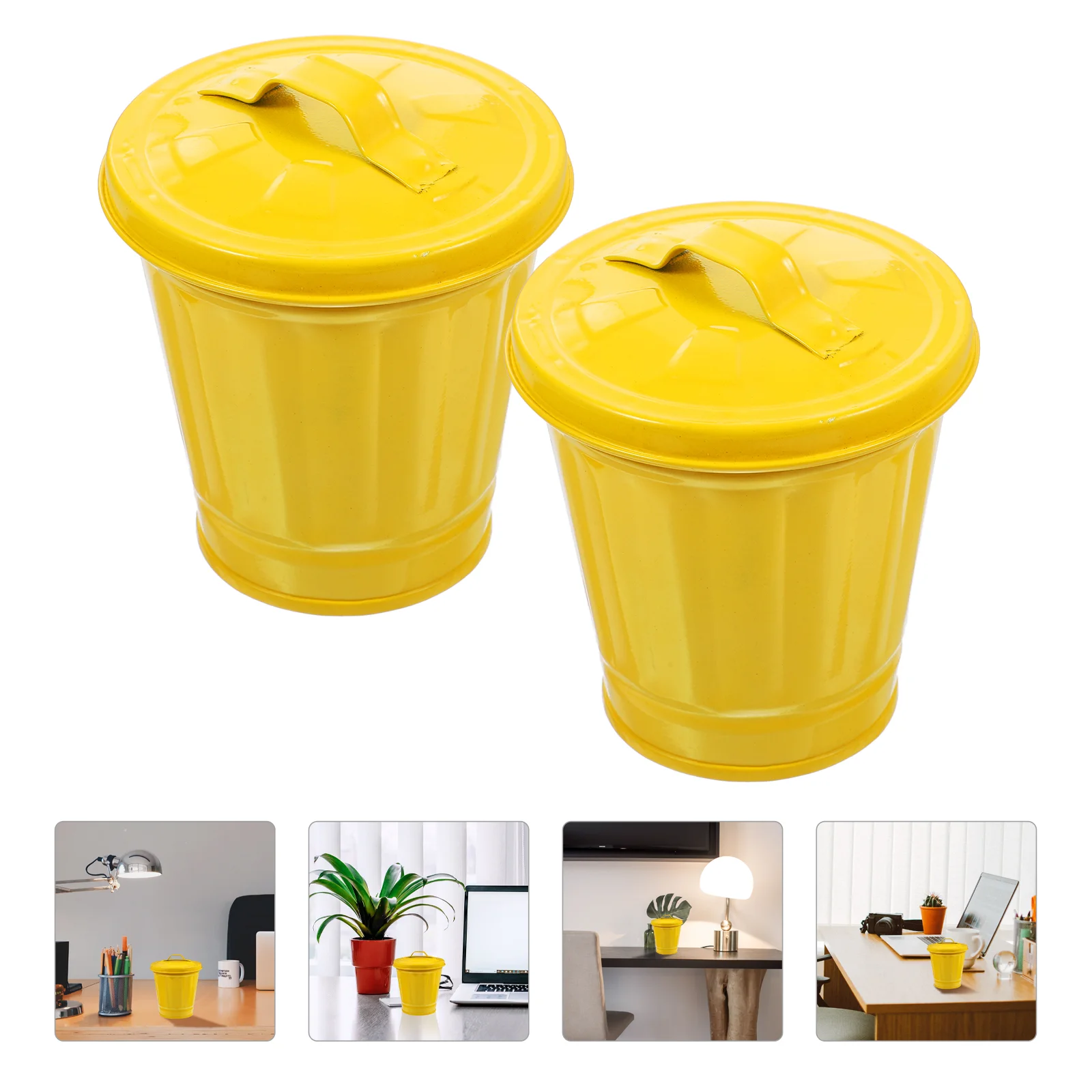 

2 Pcs Mini Desktop Wastebasket Metal Planters Desktop Garbage Bin Tabletop Wastebaskets Desktop Trash Bucket Mini Flower Pots