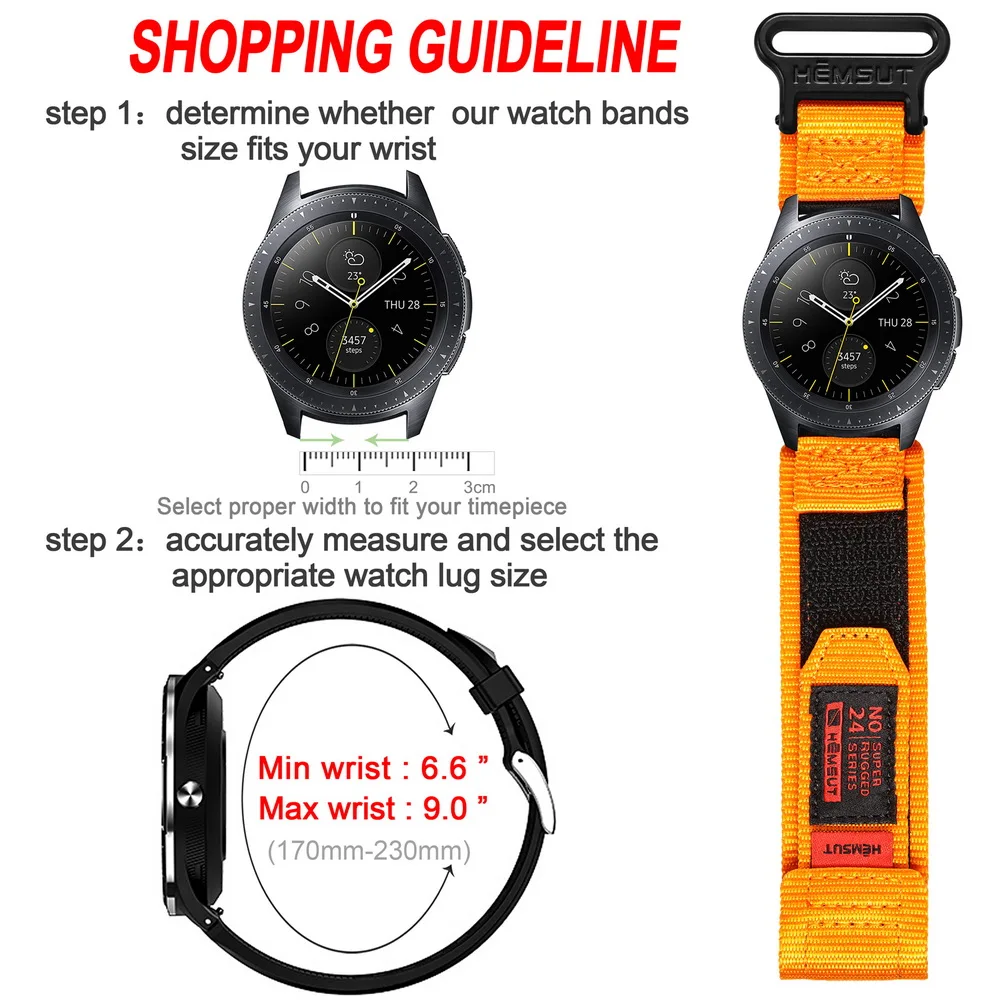 HEMSUT Nylon Sport Military Watch Band For Samsung Galaxy Watch Straps For Men Quick Release Quick-Drying 20MM 22MM