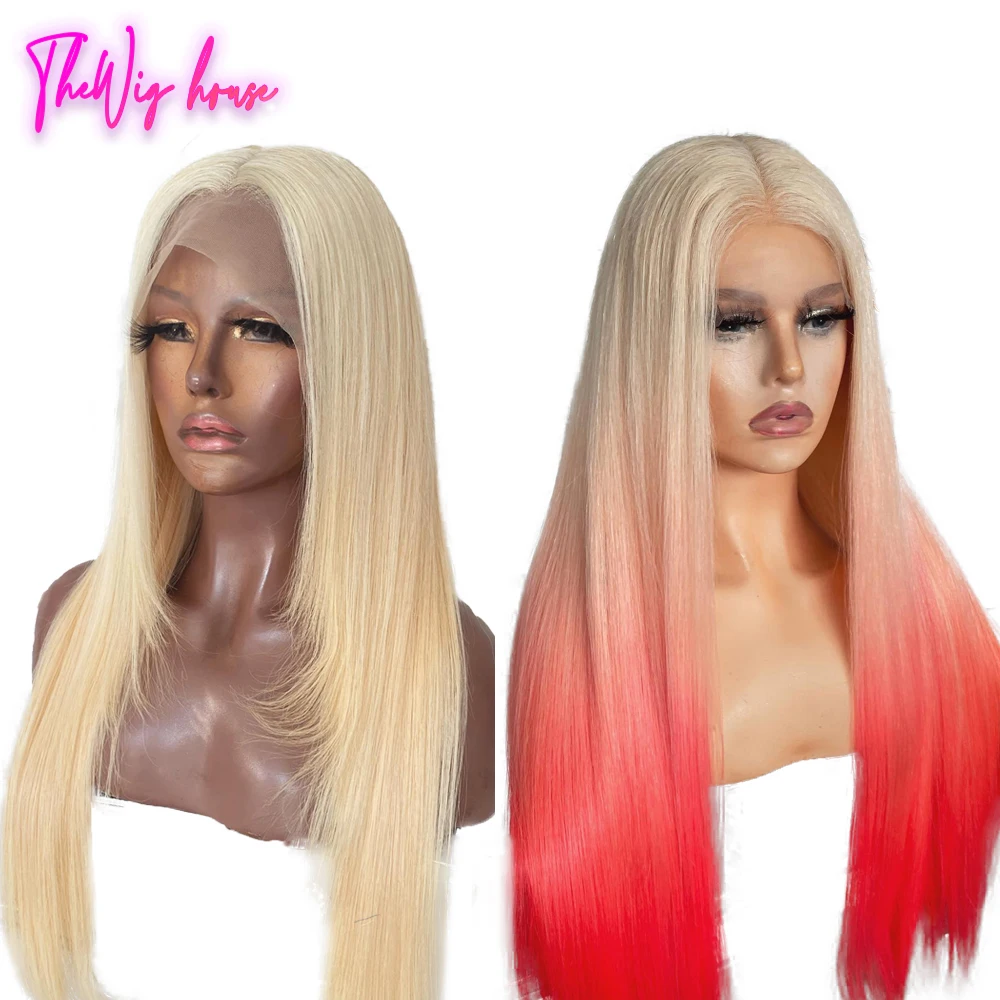 613 Lace Front Wigs Ombre Blonde Red Bone Straight Human Hair Wigs For Women Indian Virgin HD Transparent 13x4 Lace Frontal Wigs