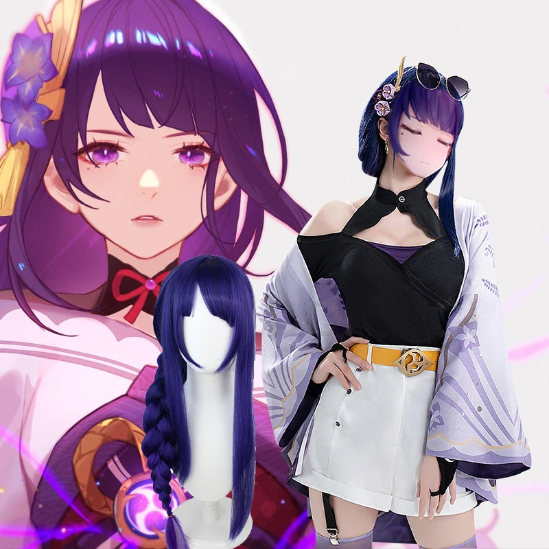 

Genshin Baal Raiden Shogun Cosplay Costumes Cloak Accessories Full Set and Wig for Women Halloween Party Stage Performance