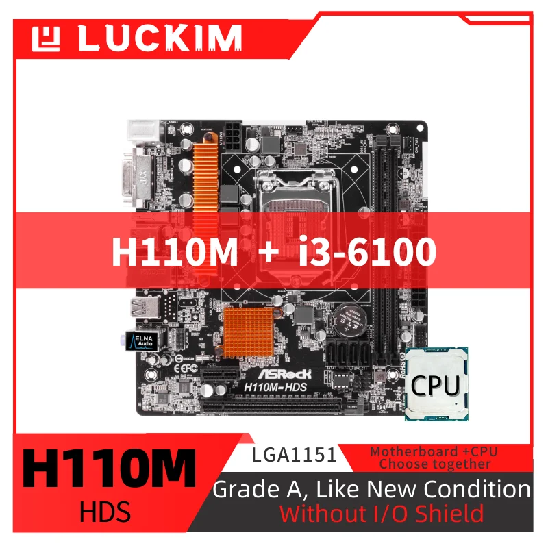 

Refurbished H110M-HDS Motherboard LGA1151 i3-6100 Set Kit with Processor