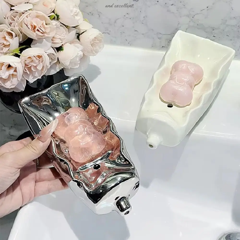 Cartoon Toothpaste Shape Ceramic Soap Dish Keep Bars Dry Extend Life Box Self Draining Creative Drain Rack