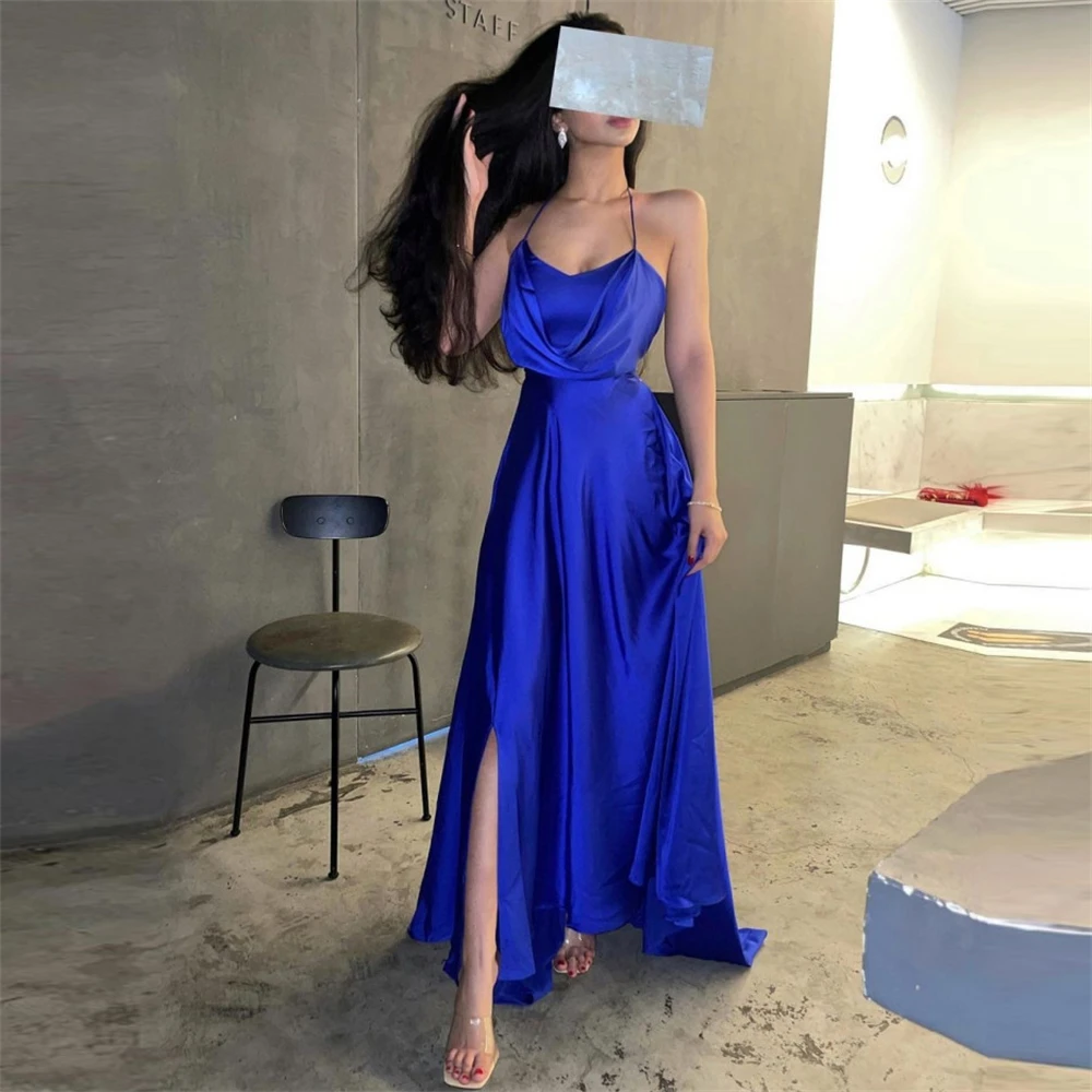 

Simple Spaghetti strap Royal Blue A-Line Formal Occasion Prom Dresses Floor-length Women Evening Party Dress فساتين السهرة