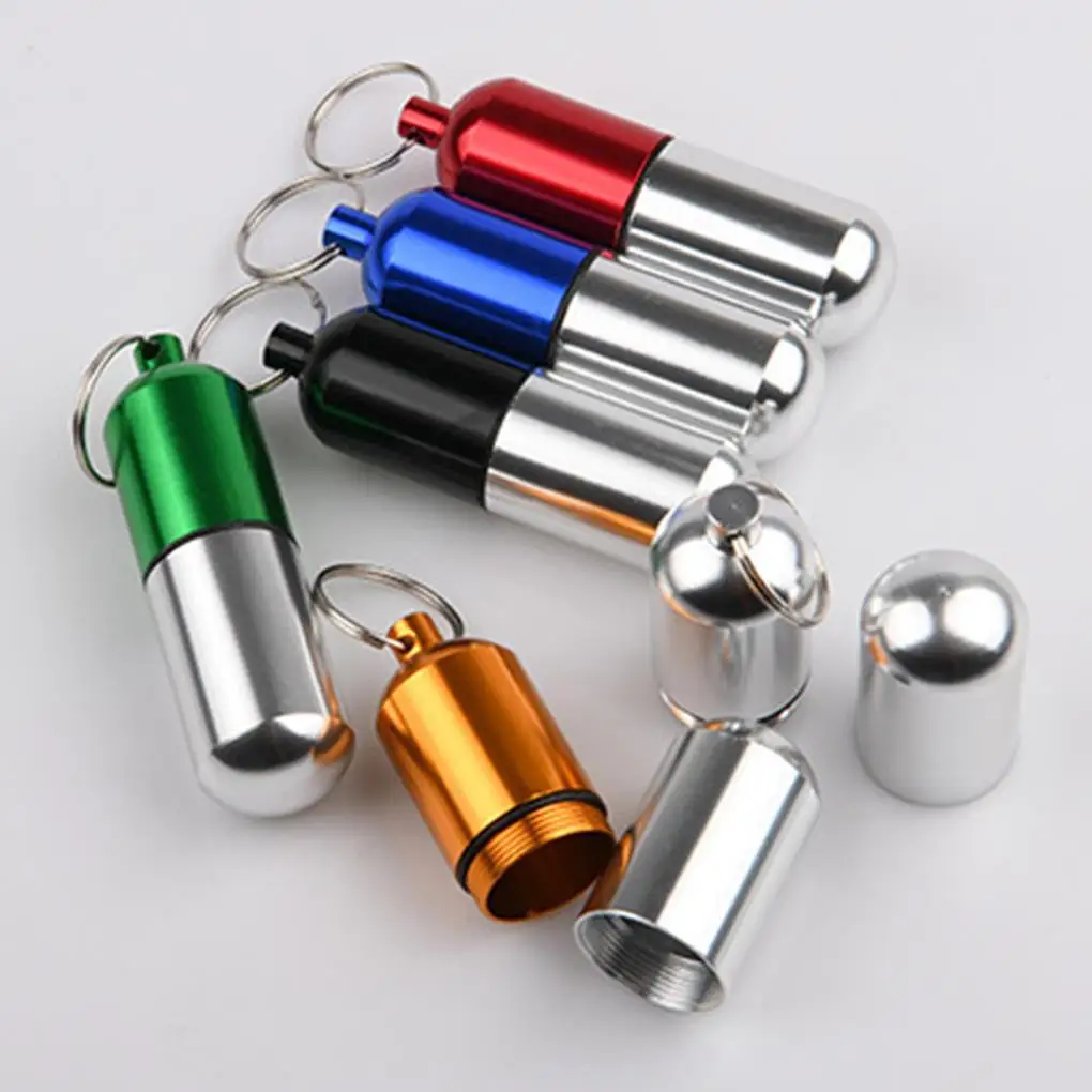 

High Quality Waterproof Aluminum Pill Box Case Bottle Cache Drug Holder Container Keychain Medicine Box Health Care Storage Case