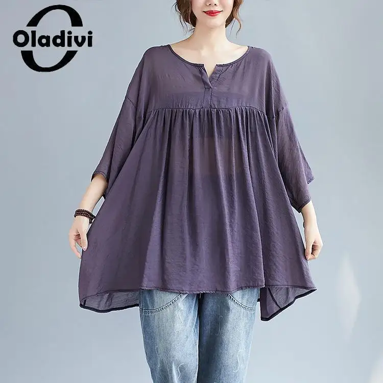 

Oladivi Oversized Clothing Casual Loose Fashion Women Blouses Large Size Top Summer Shirt Tunic Blusas 4XL 5XL 6XL 7XL 8XL 10XL