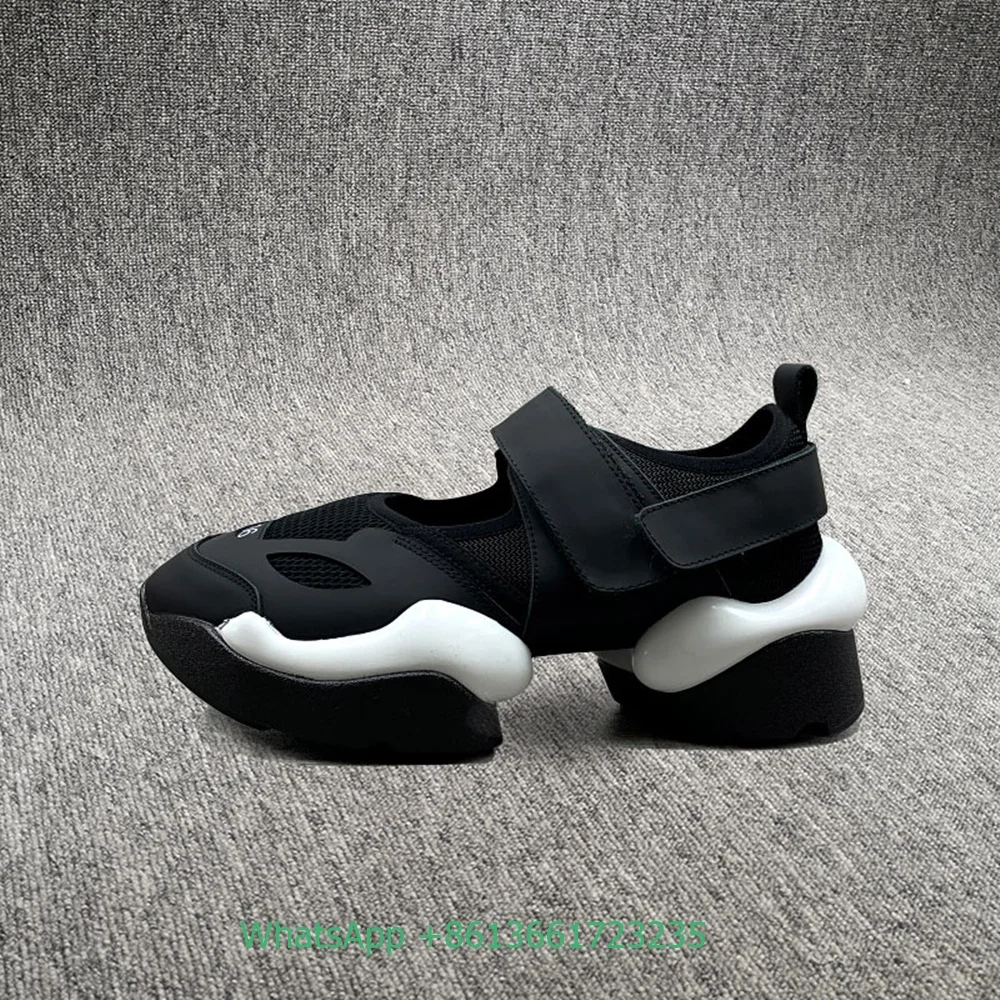 2023 New Style Casual Shoes Black White Real Leather Fashion Women Shoes Sport Slip On Platform Shoes Hook & Loop Mesh Round Toe