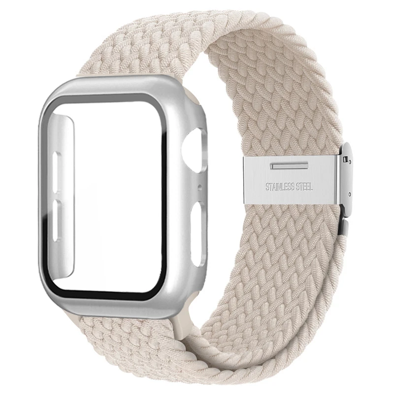 

Case+Strap For Apple Watch Band 44mm 40mm 42mm 38mm Nylon Elastic Braided Solo Loop bracelet iWatch Serie 3 4 5 6 se 7 45mm 41mm