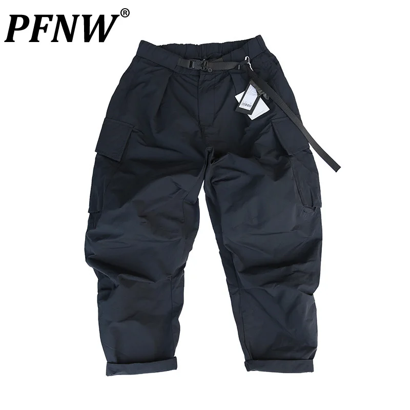 PFNW Spring Summer Men's Safari Style Elastic Waist Outdoors Trousers Tide Function Quick Drying Solid Color Cargo Pants 12A9764