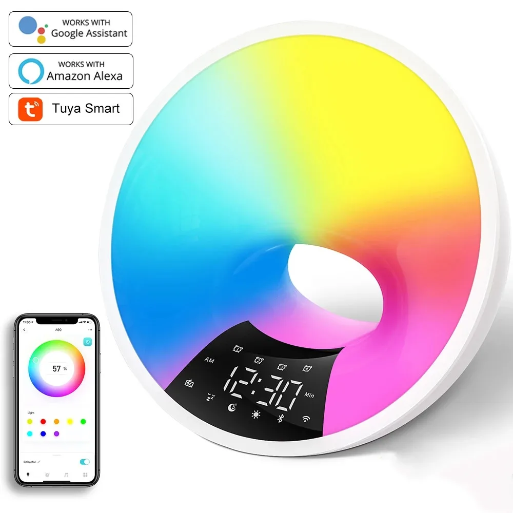 Night Light Smart Wifi Tuya App Wake Up Clock Light Simulation Fm Radio Voice Control Sunlight Room Decor