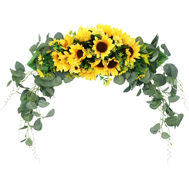 

Floral Swag Artificial Flowers Sunflower Eucalyptus Wreath for Mirror Home Wedding Party Door Table Top Chair Decoration