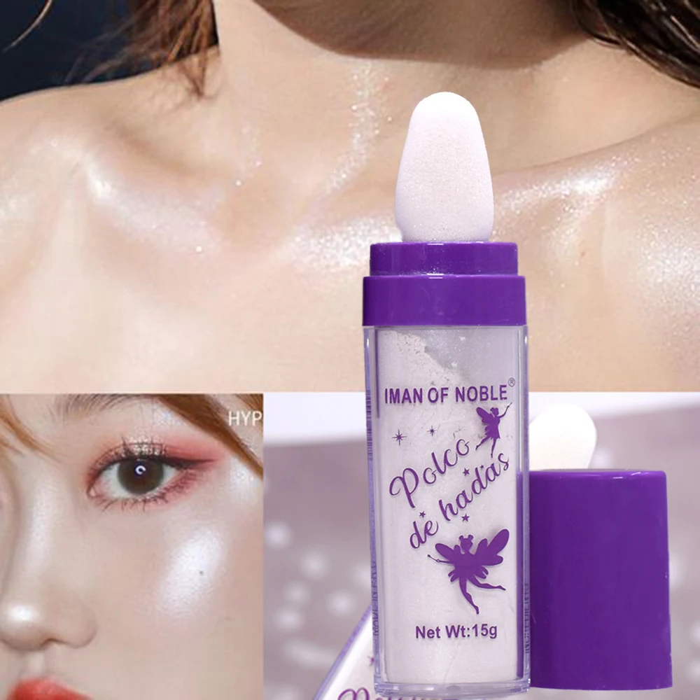 

White Moonlight Highlighter Powder Polvo De Hadas Glitter Powder Shimmer Contour Powder 3D Body Highlighter Pat Makeup Tool