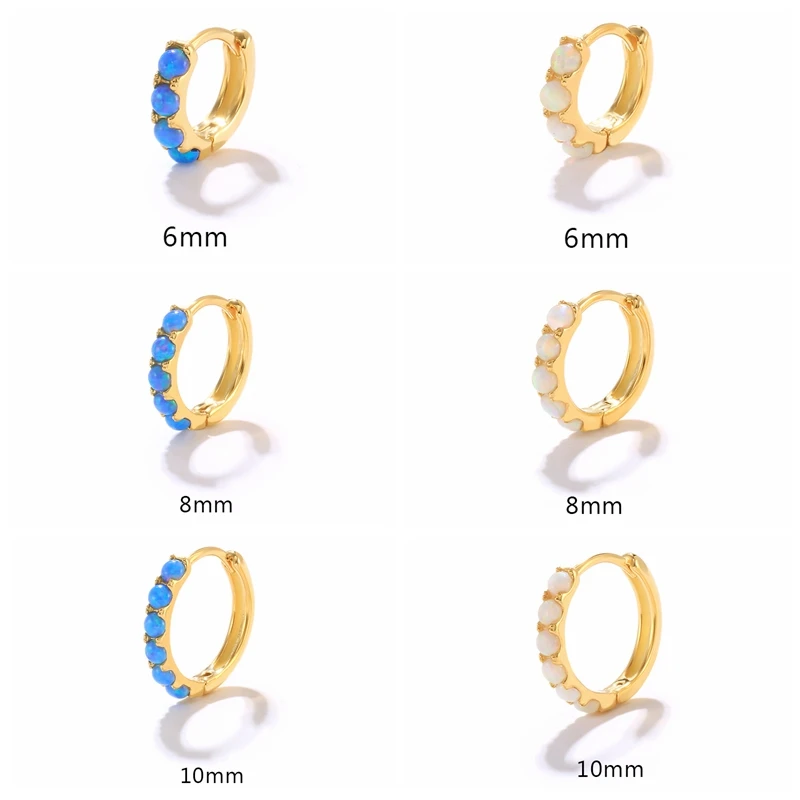 Женские круглые серьги-кольца ROXI из серебра 925 пробы с опалом размером 6/8/10 мм