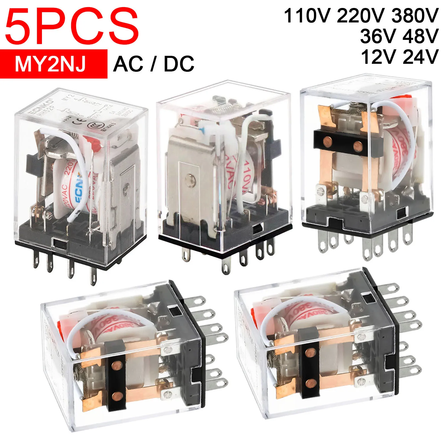 5 шт. MY2 HH52P MY2NJ 12 В 24 В постоянного тока переменного тока 36 В 48 В 110 В 220 В 380 В катушка общего DPDT микро мини-реле MY2N-GS 8Pin маленькое промежуточное